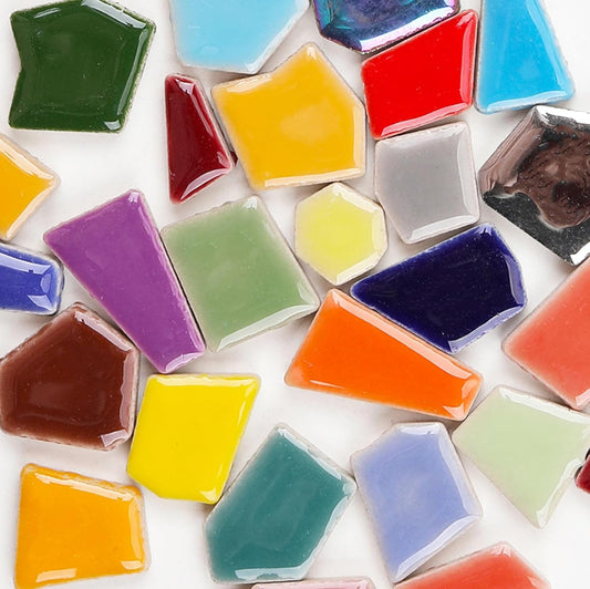 Irregular Size Ceramic Mosaics Pieces Stained Glass, Assorted Colors and Triangles Trapezoids Polygons Shapes, 200g (Fullcolor Mix)