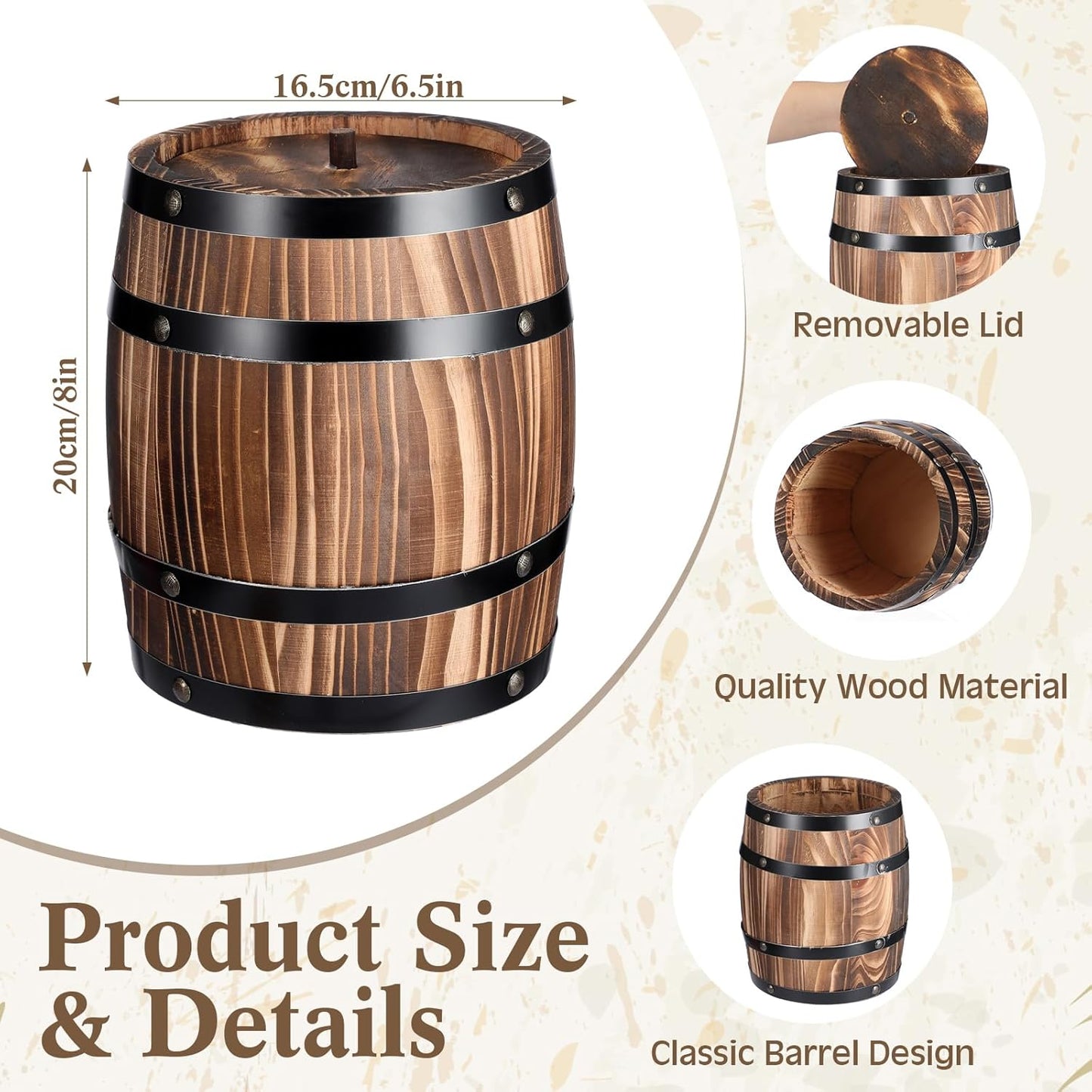 4 Pcs Wood Wine Barrel Vase 8" x 6.5" Vintage Flower Vase Container Rustic Barrel Planter for Wedding Reception Table Decoration Home Indoor Outdoor Garden Kitchen Party