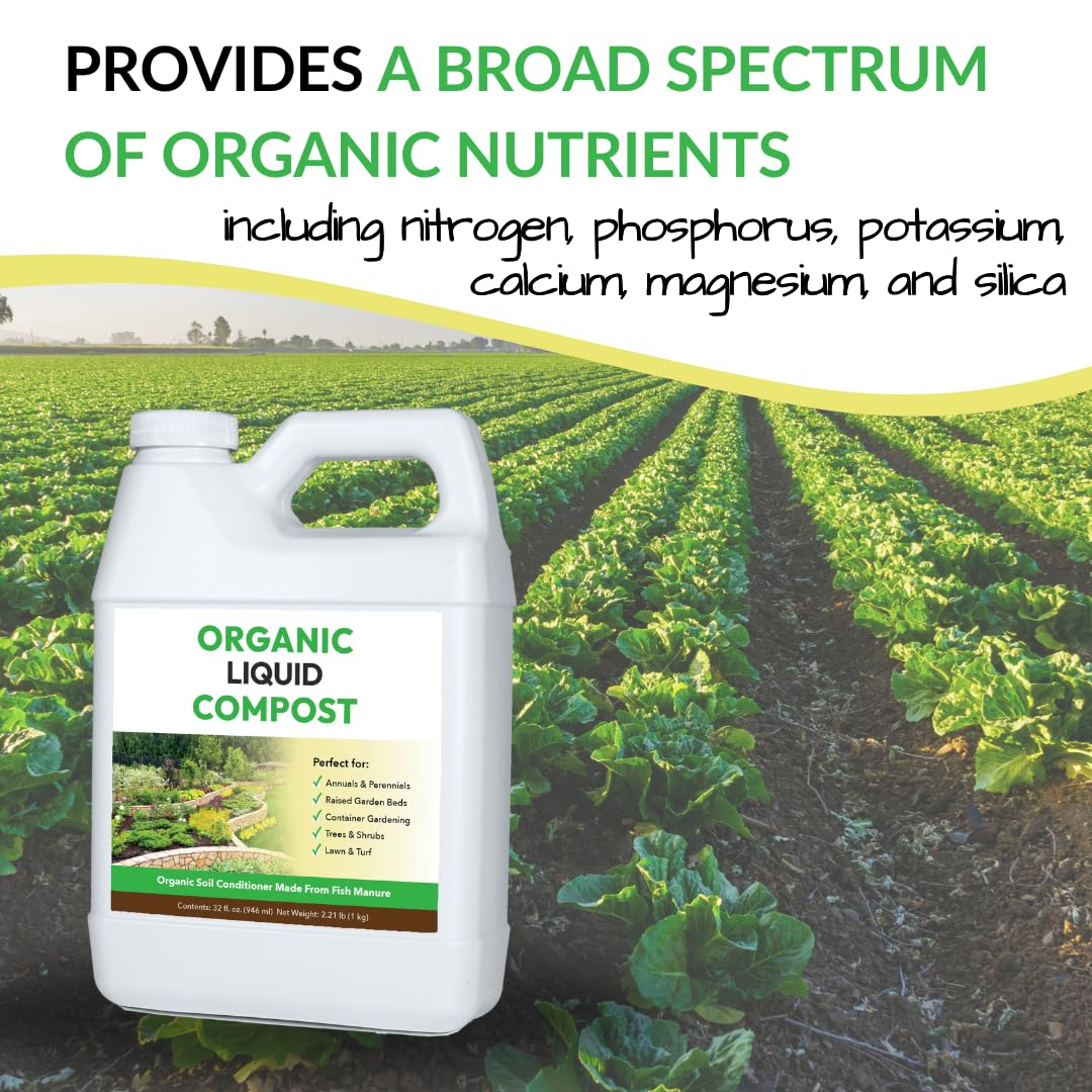 Organic Liquid Compost: Fast-Acting Alternative to Messy and Smelly Composting | Perfect for Brewing Compost Teas (32oz, Treats Up to 5,000 Sq.Feet)