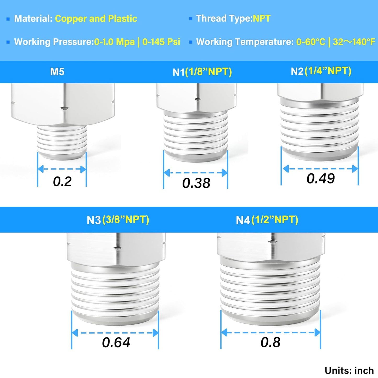 TAILONZ PNEUMATIC Elbow and Straight Combination 3/8 Inch Tube OD x 1/4 Inch NPT Thread Push to Connect Fittings PC-3/8-N2+PL-3/8-N2(Pack of 4)