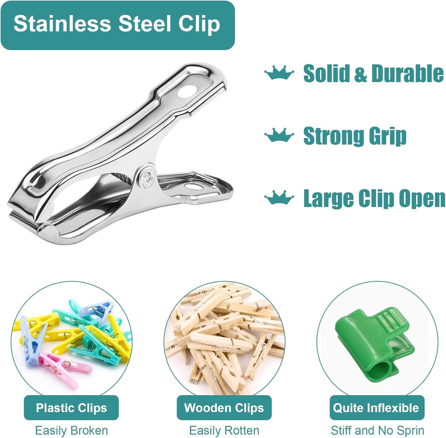 JULMELON Garden Clips, 55 PCS Stainless Steel Greenhouse Clamps Heavy Duty Greenhouse Clips Hoops with Large Open Strong Grip for Shade Cloth or Plant Cover Netting