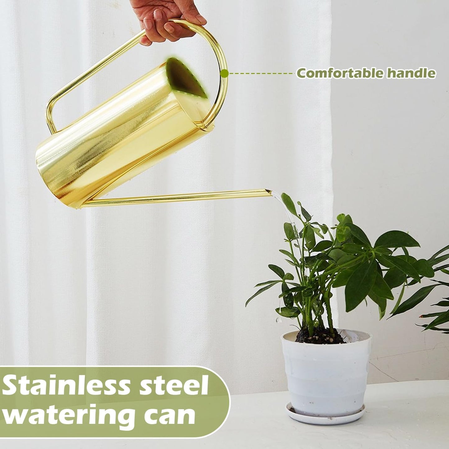 Watering Can for Indoor Plants, 50 oz/1.5L Stainless Steel Watering Can Pot with Long Spout, Garden Watering Cans with Comfortable Handle for Indoor House Plants Bonsai Flower Decorative