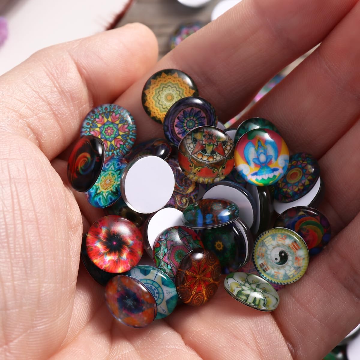 200pcs 12mm Mixed Round Mosaic Tiles for Crafts Glass Mosaic Supplies Flat Marbles,Glass gems for Crafts,Glass Tiles for Jewelry Making
