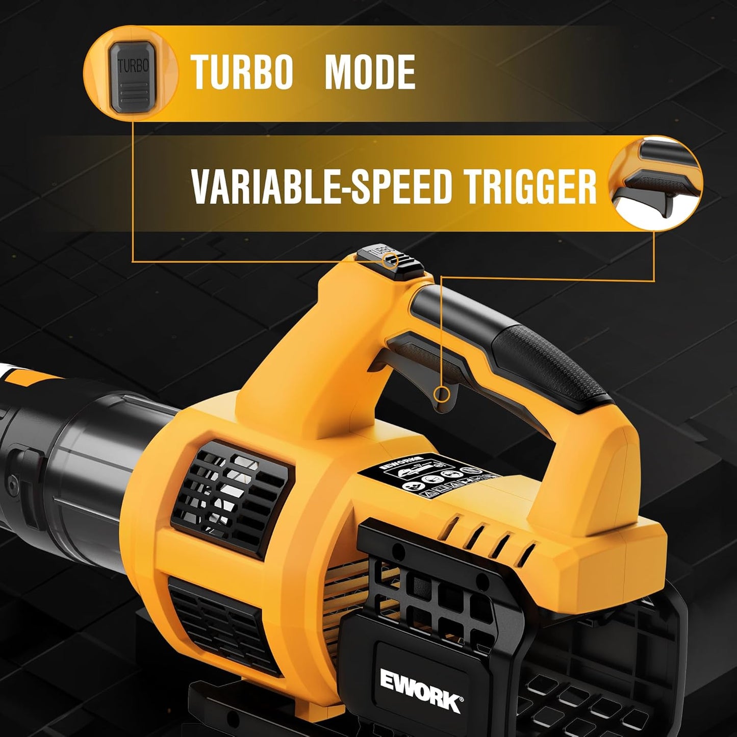 EWORK 21V Cordless Leaf Blower, Powerful Turbo Mode & 550 CFM, 2×3.0Ah Batteries & Fast Charger, Lightweight Electric Leaf Blowers for Lawn Care, Patio, Leaves & Dust