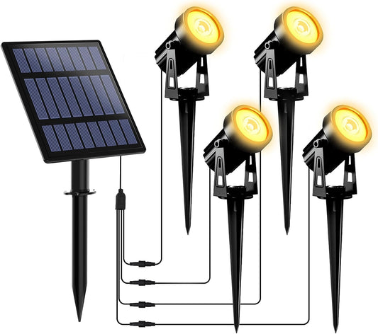 T-SUNUS Solar Garden Spotlight Outdoor Halloween, 4-in-1 Spot Lights IP65 Waterproof 9.8ft Cable 5W Separated Panel, Auto On/Off for Flag Christmas Tree Patio Yard Driveway Pathway Warm White 3000K