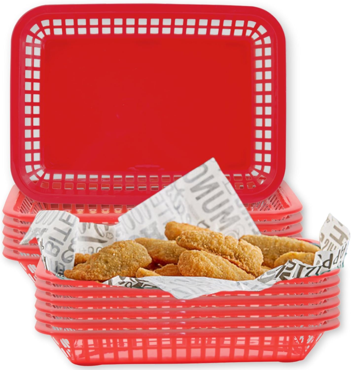 TableCraft C1077R, Cash and Carry Grande Basket, Red, Platter Food Basket, Durable Design, Ideal for Serving and Display, Versatile Use, Pack of 12, Vibrant Red Color