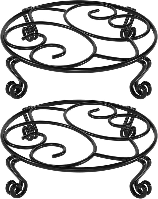 Yimobra 2 Pack Plant Stand for Flower Pot Heavy Duty Potted Holder Indoor Outdoor Metal Rustproof Iron Garden Container Round Supports Rack for Planter (9.4Inches, Black)