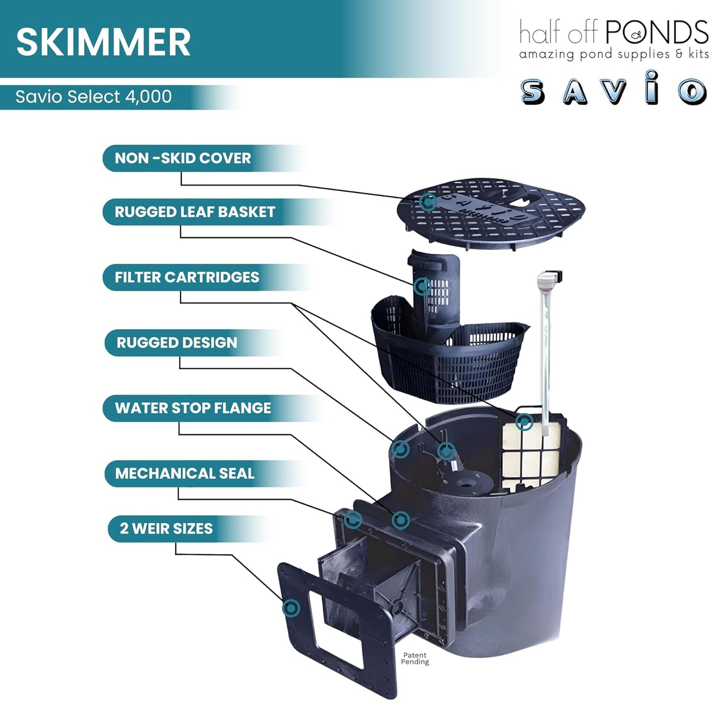 HALF OFF PONDS Savio Select 4,000 GPH Submersible Pump Pond Kit with 15' x 25' EPDM Rubber Pond Liner, UV Clarifier for Water Garden & Koi Pond