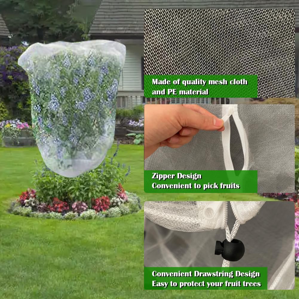 Fruit Tree Netting Covers with Zipper to Protect from Squirrels and Birds Large Netting for Fruit Trees Net Protection, White, 8' x 8', 2 Pack