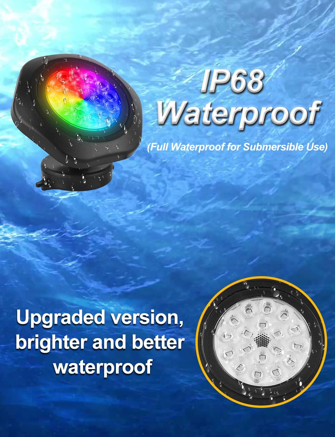 RGB Underwater Pond Lights, Super Bright 18 LED Submersible Fountain Lights Color Changing Spotlights, Bluetooth APP Control IP68 Waterproof for Fish Aquarium Tank Garden Yard Pool(Set of 2)