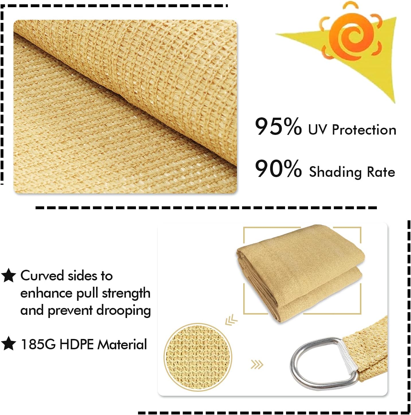 KANAGAWA 8'X8' Sand Custom Size Sun Shade Sail Square UV Block Canopy Cover for Patio Backyard Lawn Garden Outdoor (Customized Available)