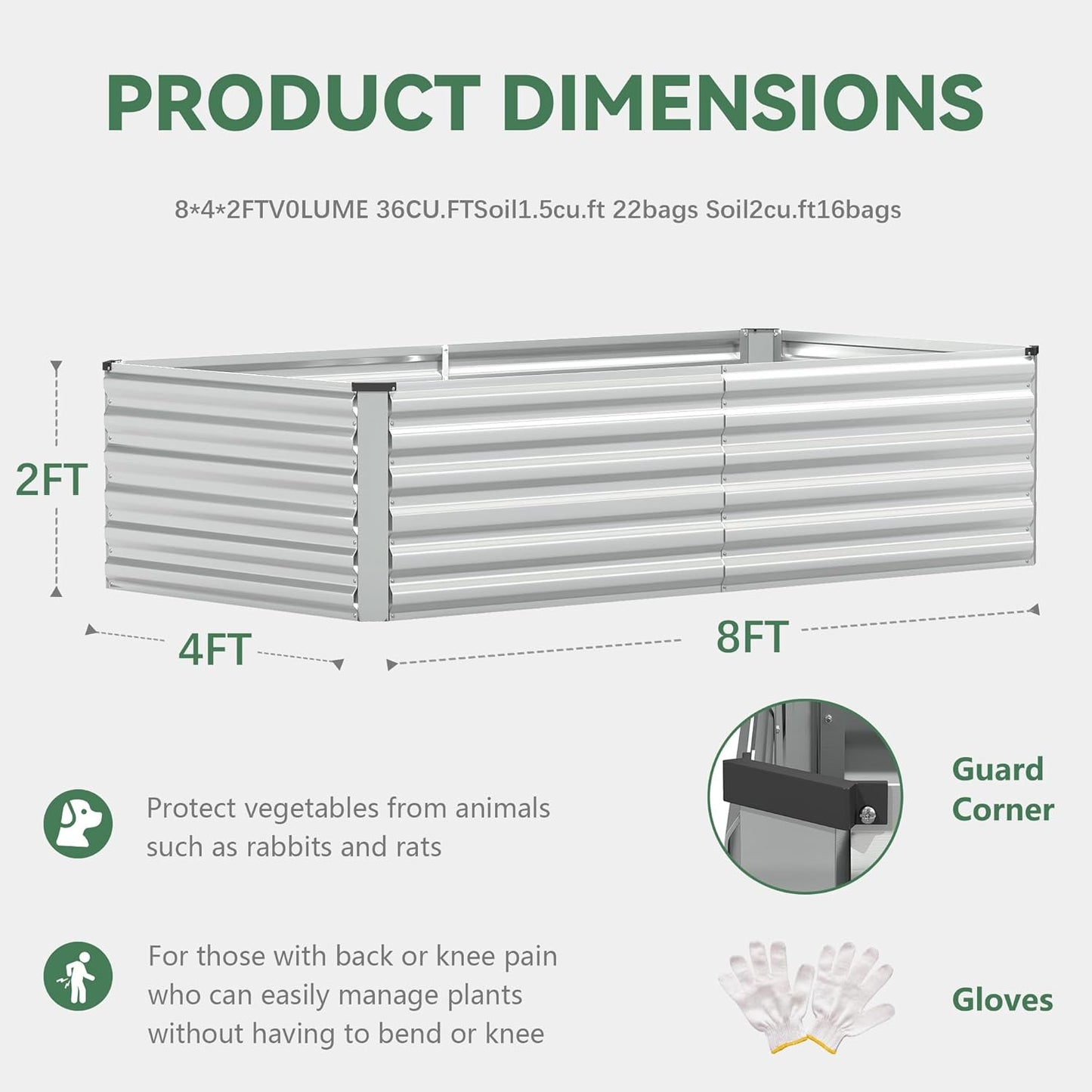 FOOWIN 4pcs 8x4x2ft Galvanized Raised Garden Bed, Planter Raised Garden Boxes Outdoor, Large Metal Raised Beds for Gardening, Garden Bed for Vegetables, Flowers, Herb,478 Gallon Capacity, Silver