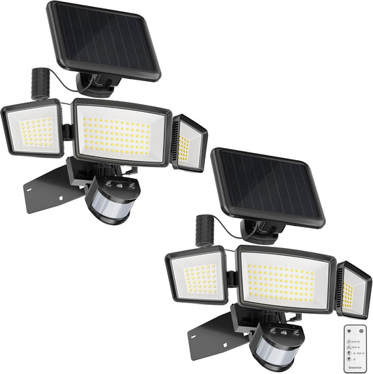 Ensenior 1800LM Solar Flood Lights Outdoor, Motion Sensor Outdoor Light 6500K, IP65 Waterproof, Separate Solar Panel, Solar Security Light with 5 Sensor Modes and 3 Adjustable Head for Yard (Black)