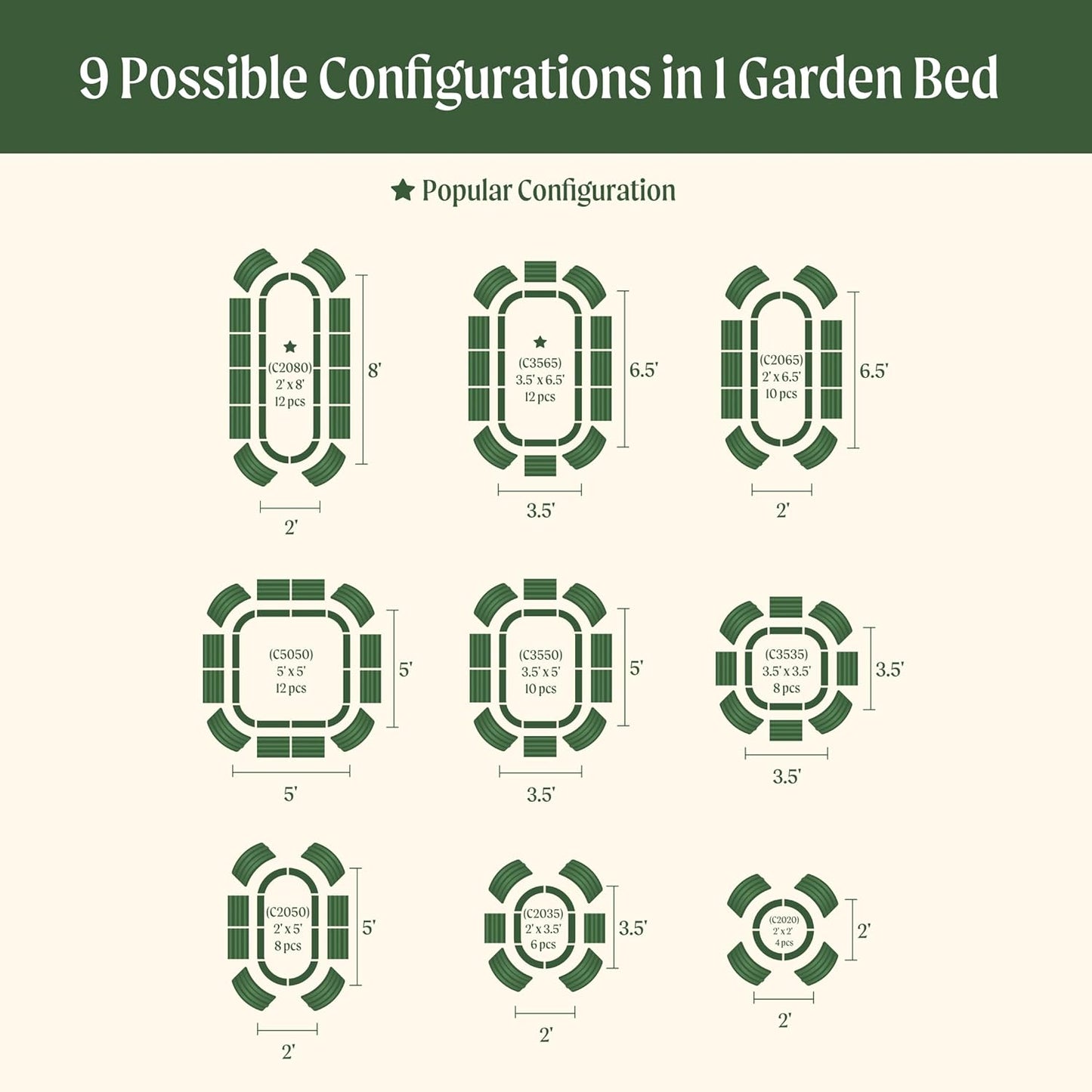Vego garden 26" Extra Tall Raised Garden Bed Kits, 9 in 1 Modular Raised Planter Box for Vegetables Flowers Fruits Oval Metal Raised Garden-Olive Green