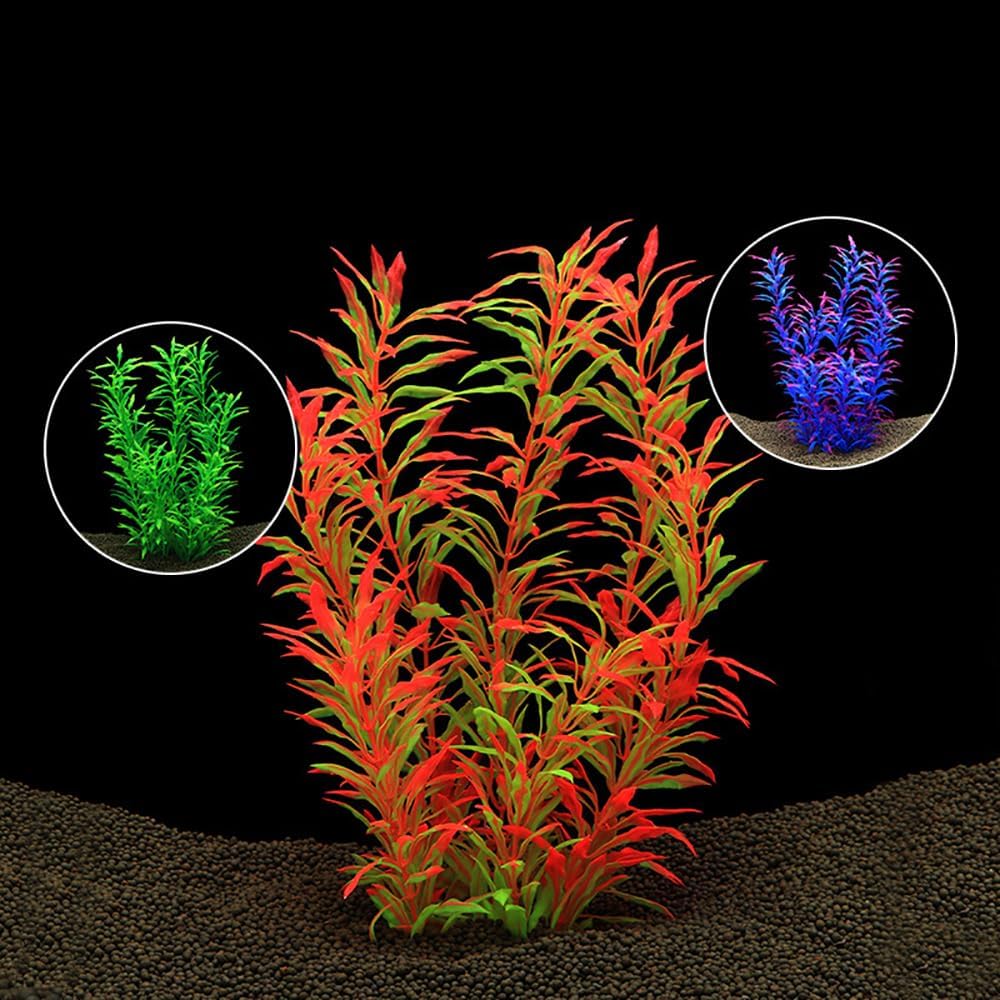 DSkoiph 2 pcs Aquarium Decor Plastic Plants Extra Large 21 Inches Artificial Fish Tank Plants Tall Fish Tank Decorations Artificial Green Water Plants (Wine)