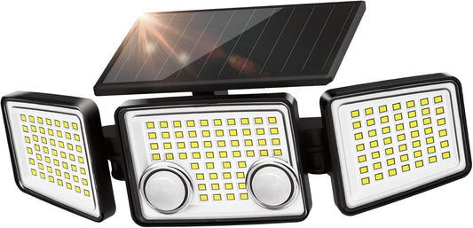 UME Solar Outdoor Lights - 3000 Lumen, 7000K, 152 LED Super Bright Motion Sensor Flood Lights with 2 Sensors, IP65 Waterproof, 270 Wide Angle, 3 Modes for Garden & Patio