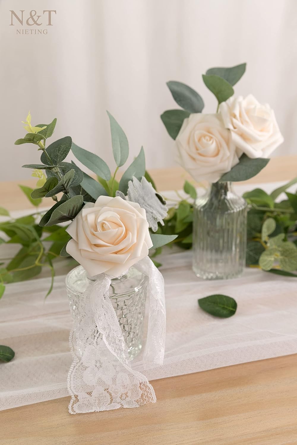 N&T NIETING Artificial Flowers, 25Pcs Fake Rose Flowers Roses for DIY Wedding Bouquets Centerpieces Bridal Shower Party Home Flower Arrangement Decorations, Series Blush Pink