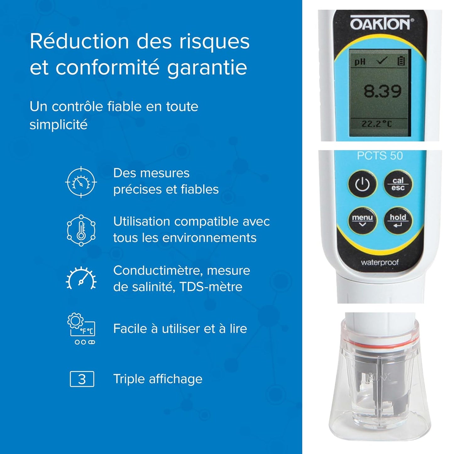 Oakton AO-35634-35 PCTSTestr 50 Waterproof Pocket pH/Cond/TDS/Salinity Tester, Premium 50 Series, Black