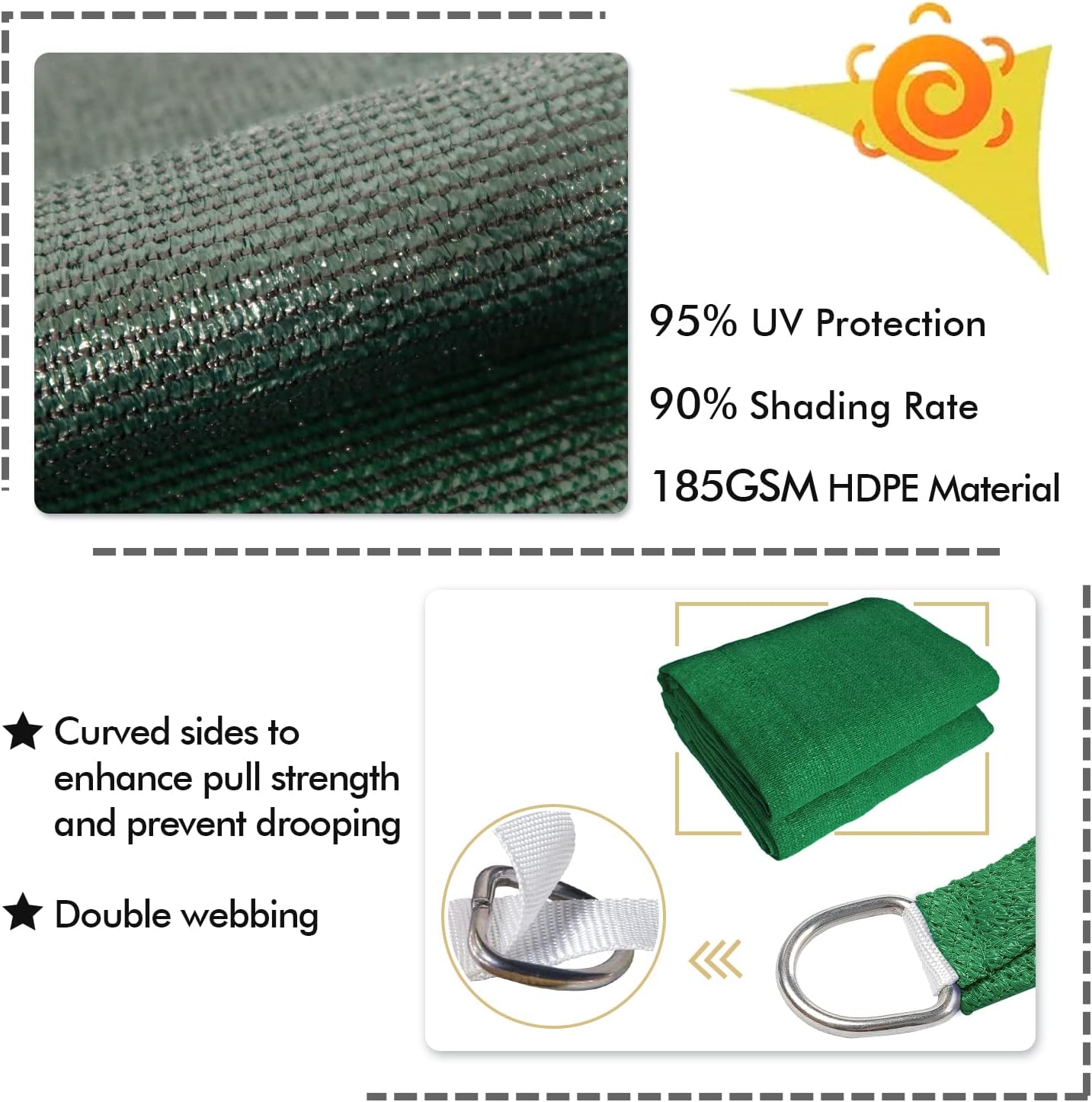KANAGAWA 9'X15' Dark Green Custom Size Sun Shade Sail Rectangle UV Block Canopy Cover for Patio Backyard Lawn Garden Outdoor (Customized Available)