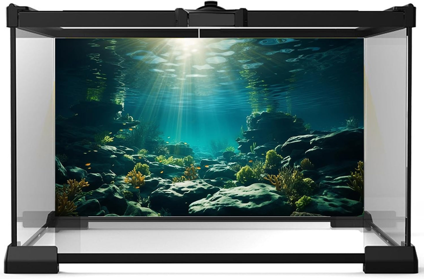 Aquarium Background Underwater Aquatic Plants Rocks Fish Terrarium Backdrop Sunlight Rays Coral Fish Tank Background Cave Style Landscape Sea Grass Tank Wallpaper Poster Vinyl 48x18in