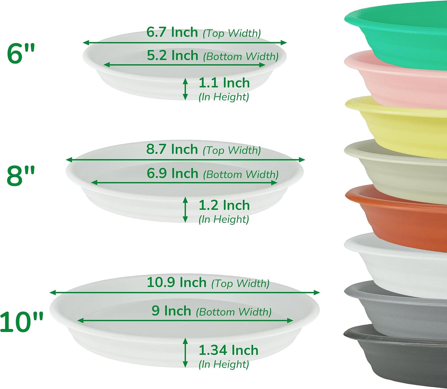 12Pcs Colourful Plant Saucer, 6 8 10 Inch Durable Plastic Plant Tray, Round Plant Pot Saucers, Drip Tray for Indoor and Outdoor Garden, Creamy White