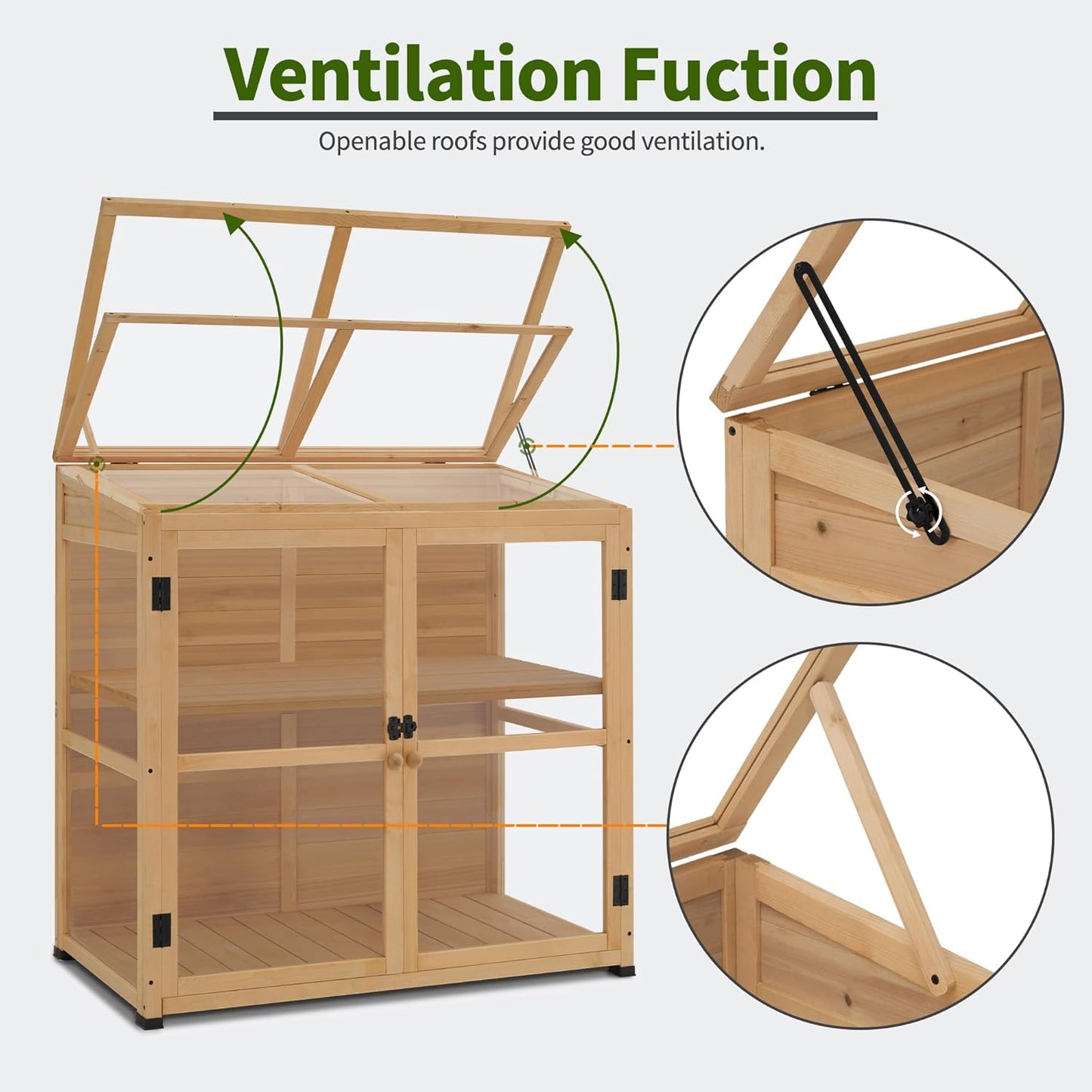 Macrout Wooden Cold Frame Greenhouse Cabinet Kit with Adjustable Shelf and Lockable Door, Fully Transparent Polycarbonate Greenhouse for Outdoor Indoor Use, 0718
