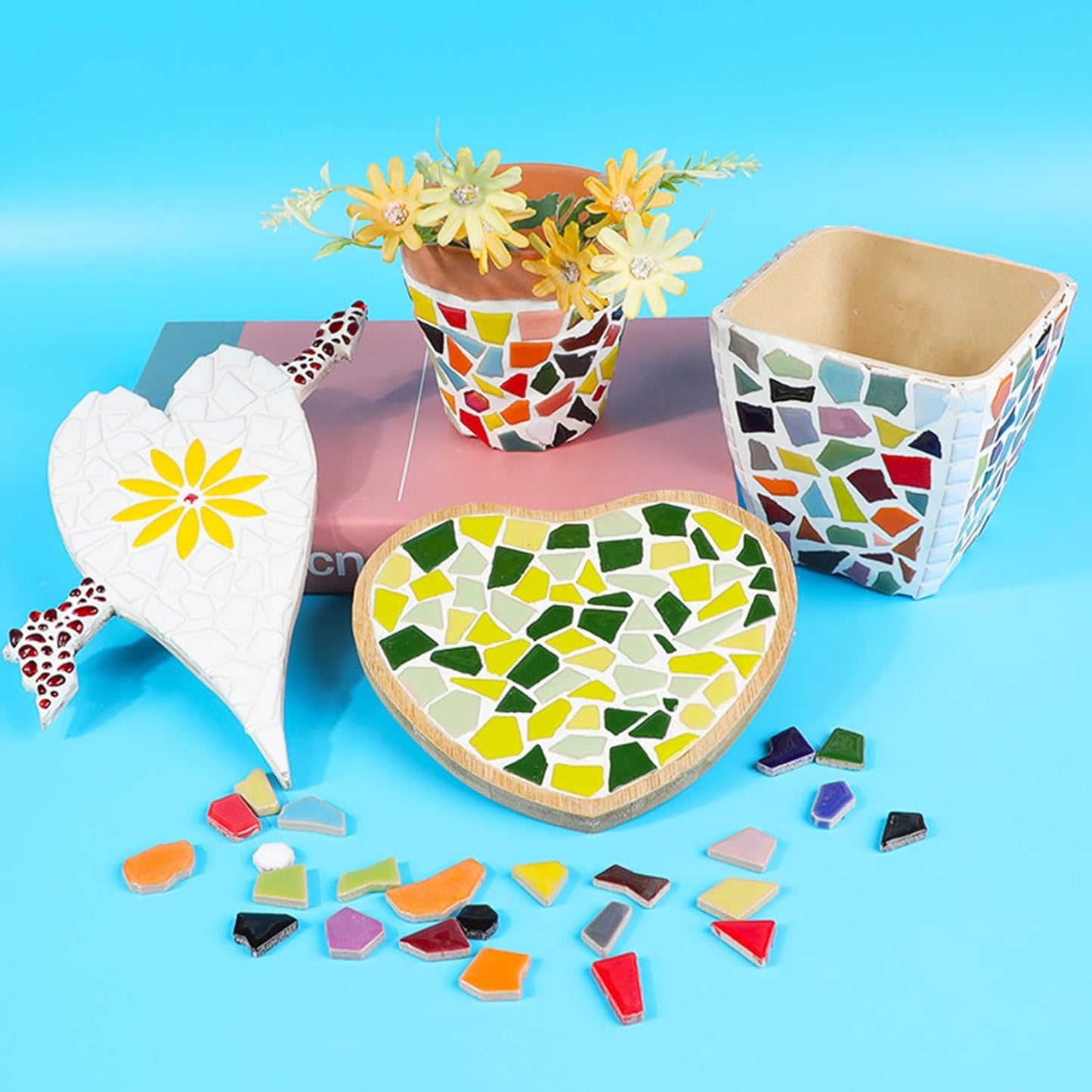 Ceramic Mosaic Tiles for Crafts, Triangles Trapezoids Polygons Shape Mosaic Pieces for Craft Supplies (Irregular Size,200g) (Dark Green)