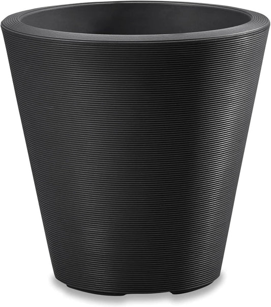 Crescent Garden Madison Planter– Weather-Resistant, Double Walled Indoor/Outdoor Plant Pot with Drain Hole – Durable All-Season Flower Container, 14" W (Caviar Black)