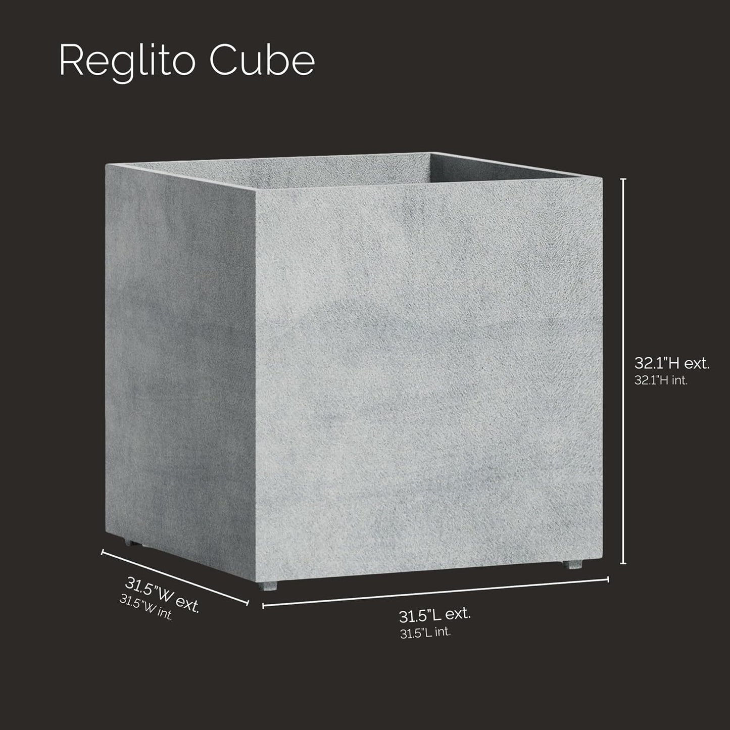 Reglito Cube Planter – Fiberglass Indoor/Outdoor and Weather-Resistant Large Planter (Concrete Stone, 31.5" L x 31.5" W x 32.1" H)