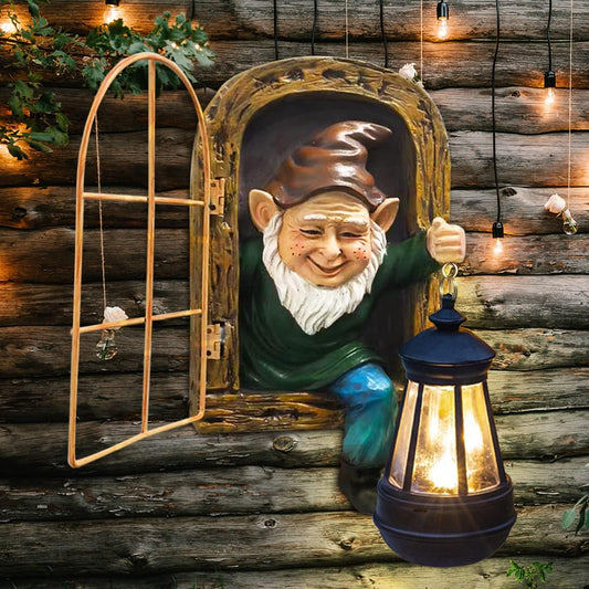 Whimsical Fairy Garden Gnomes with Solar Lights-10 Elf Out The Door Tree Hugger Garden Statues-Outdoor&Yard Decor-Tree Face Sculpture,Ideal for Patio,Wall,Yard