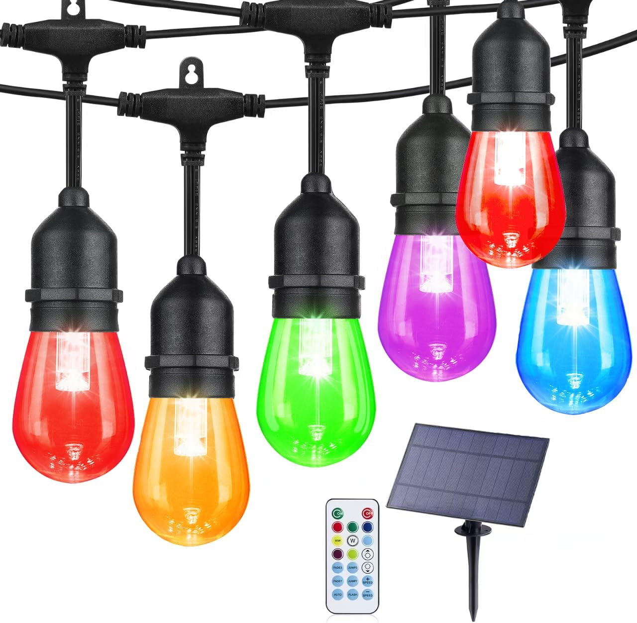 Auroraworld Solar Outdoor RGB String Lights, 96FT Dimmable Patio String Lights for Patio
