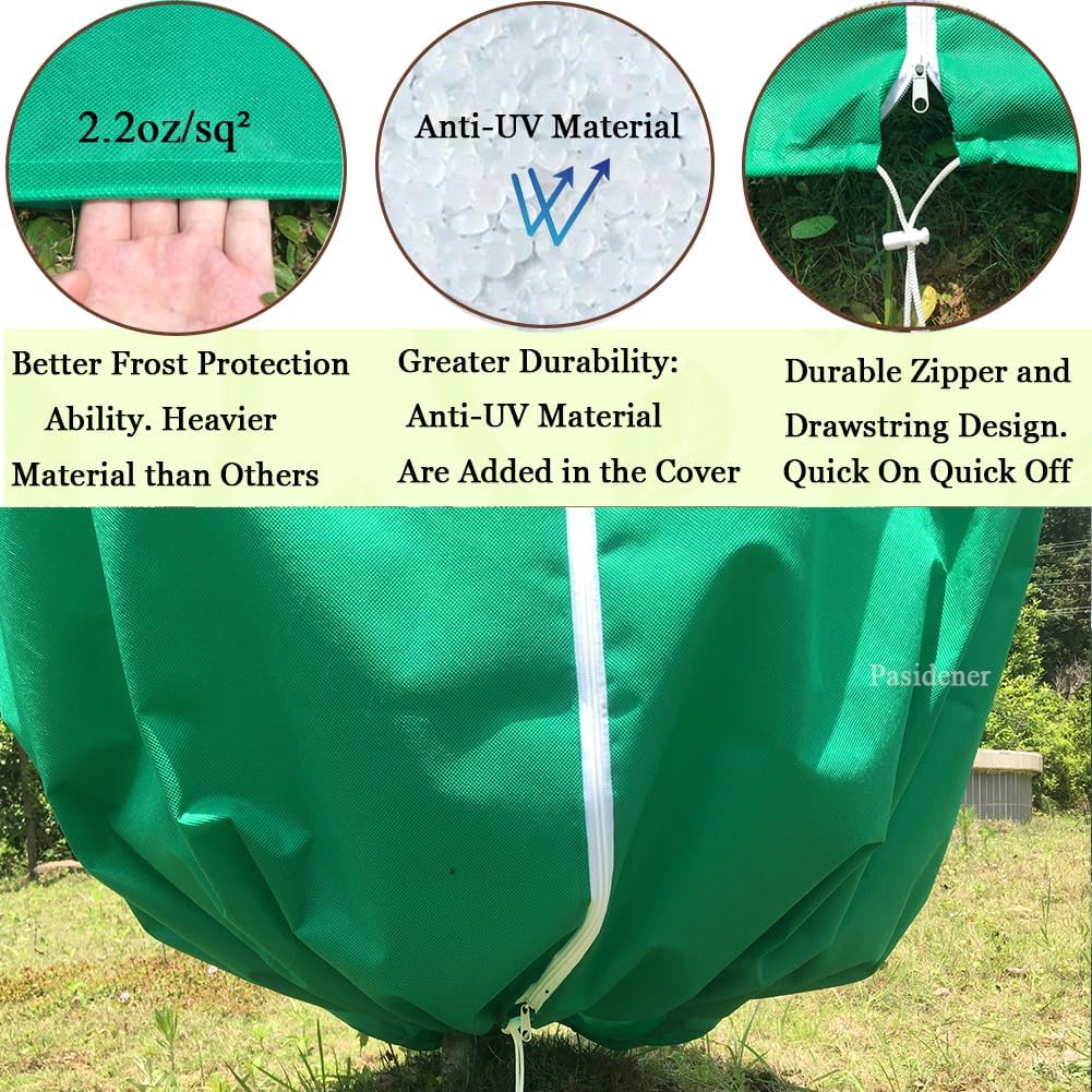 Plant Covers Freeze Protection 2 Packs 75" X55" 2.2oz Tree Covers Frost Plant Covers Freeze Cloth for Outdoor Plants with Zipper Drawstring