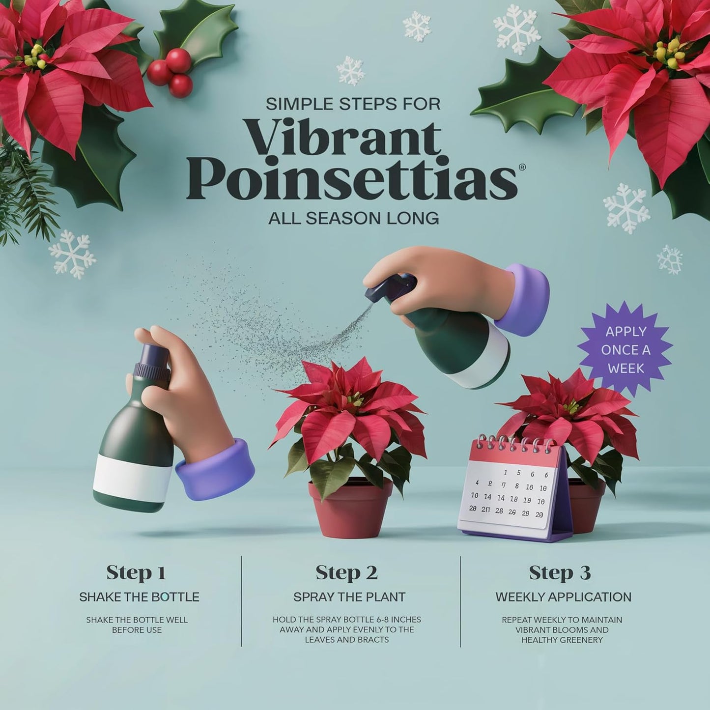 Premium Holiday Plant Food Mist - 3-1-2 Liquid Fertilizer Spray for Poinsettias, Christmas Flowers, and Greenery - 8oz