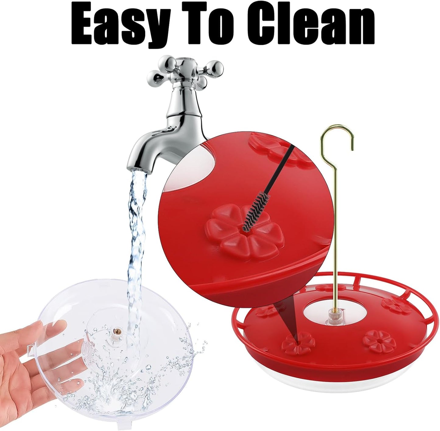 FEED GARDEN 2 Pack 16 OZ Hummingbird Feeders for Outdoor 5 Feeder Ports Ant Bee Proof Leak-Proof Cleaning Brushes Nectar Easy Clean Fill Bird Feeder for Garden Red Décor Gifts for Mom