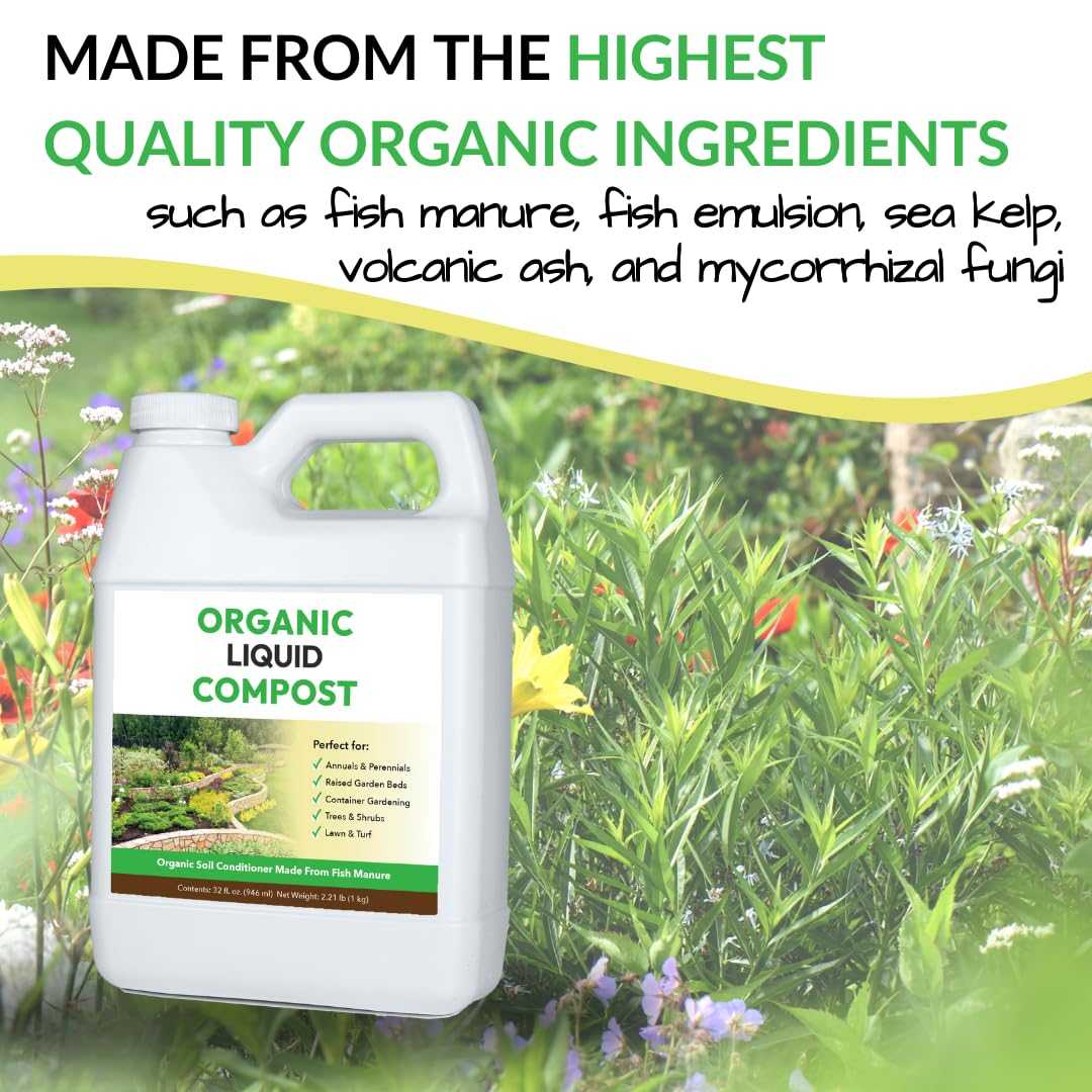 Organic Liquid Compost: Fast-Acting Alternative to Messy and Smelly Composting | Perfect for Brewing Compost Teas (32oz, Treats Up to 5,000 Sq.Feet)