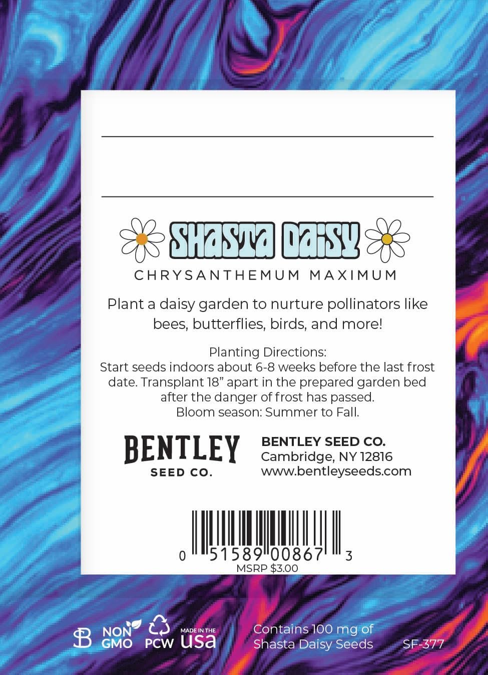 25 Earth Day 2025 Holiday Seed Packets (Earth Day Swirl - Shasta Daisy Seed Packets)