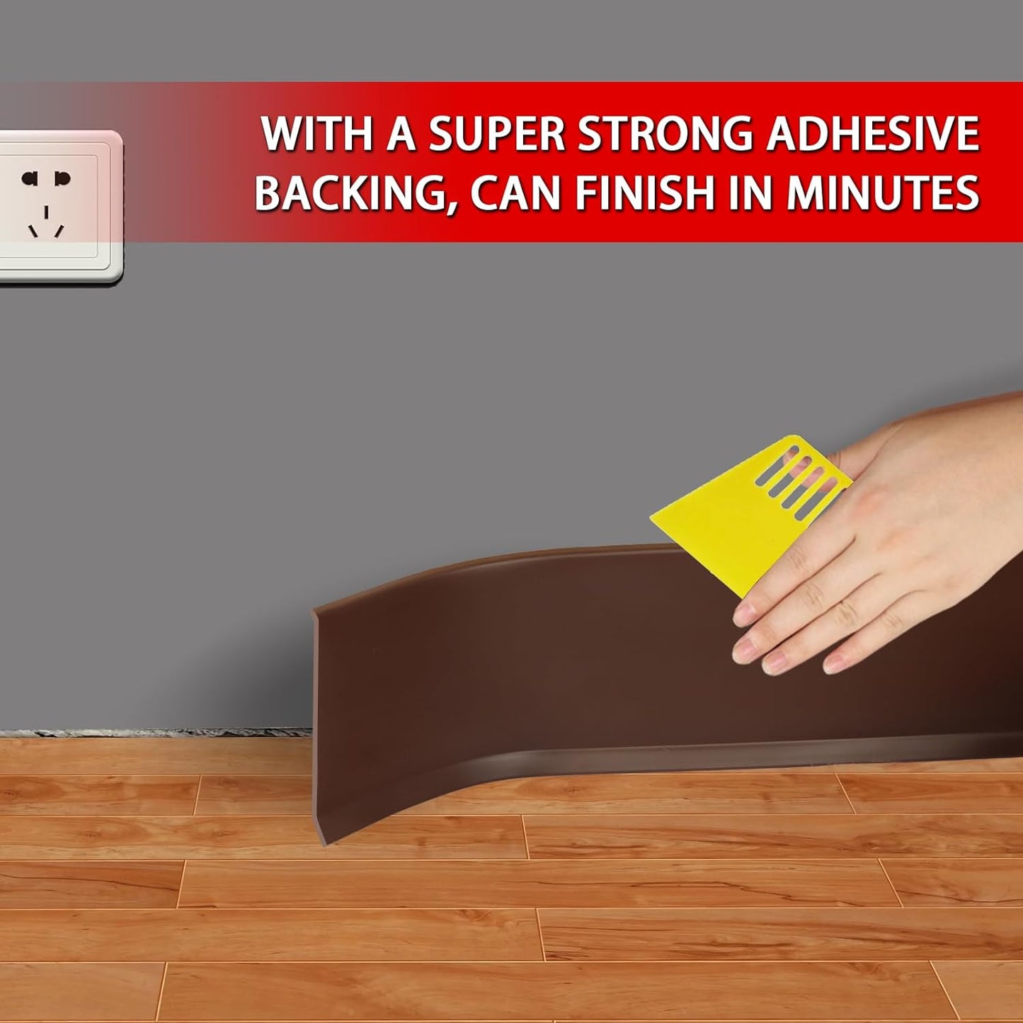 Vinyl Wall Base Baseboard Molding Trim 4" Flexible Self Adhesive Rubber Wall Base Moulding Trim Peel and Stick Design, 4 Inch x 200 Feet, Brown