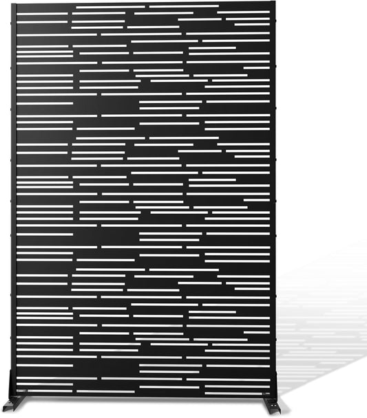 Metal Privacy Screen Outdoor 72" H×47" W,Freestanding Decorative Privacy Screen for Balcony Yard&Garden,Privacy Fence-Black&Shine