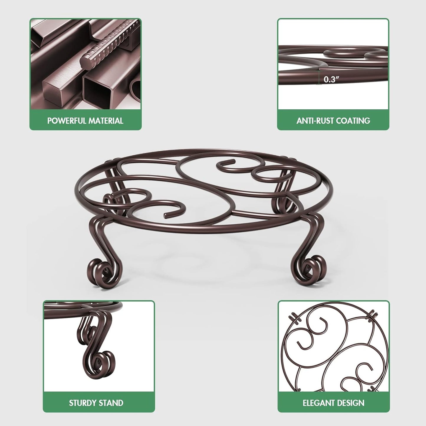 Yimobra 2 Pack Plant Stand for Flower Pot Heavy Duty Potted Holder Indoor Outdoor Metal Rustproof Iron Garden Container Round Supports Rack for Planter Bronze, Brown,11.8 Inches