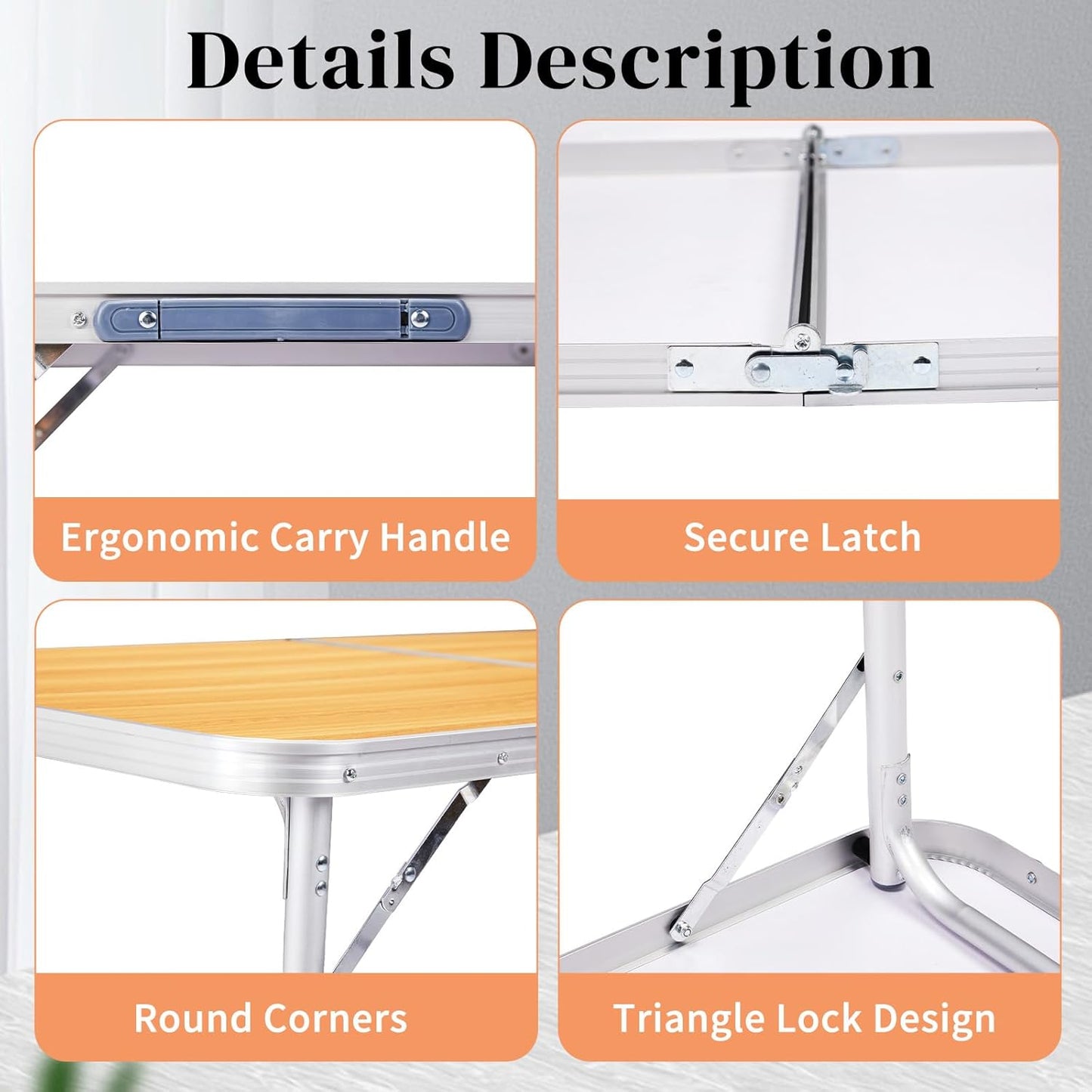6.0 Ft Folding Portable Camping Table with Three Adjustable Heights, Tri-fold Outdoor Table, Outdoor Camping Kitchen, BBQ, Dining, Picnic, Cooking, Beach, Garden, Yellow