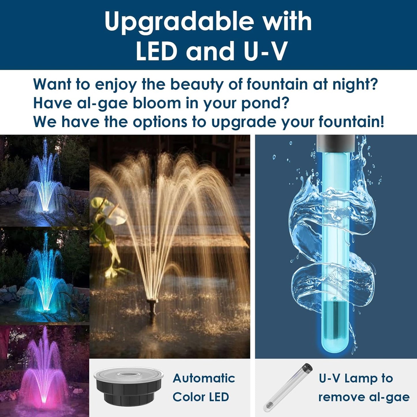 AquaMiracle All-in-One Koi Pond Filters for Outdoor Ponds 350-500 Gal, Pond Fountain Pump with 3 Spray Patterns, Fountain Kit with 550GPH Water Pump for Garden, Water Feature, Bird Baths