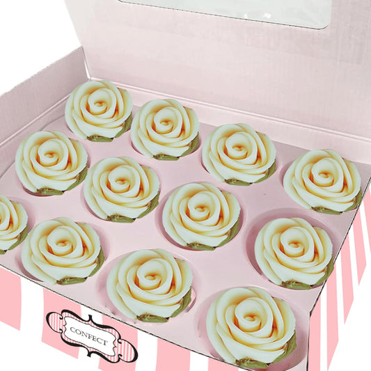 Confect Edible Flower | Edible Flower for cake decorations | Edible Flower Cupcake Toppers | Cupcakes & Doughnut Edible Toppers | Classic Pearl Ivory Sugar Flower- Pack of 12