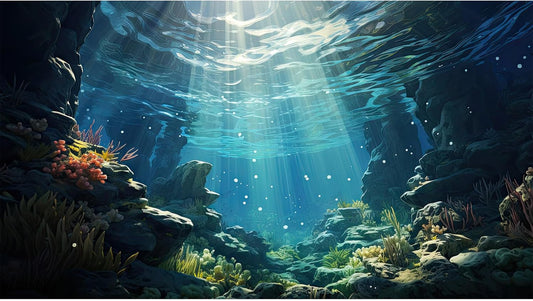Underwater Aquarium Background Corals and Tropical Fish Terrarium Backdrop Rock Aquatic Plants Sunlight Rays Fish Tank Background Tank Aquarium Wallpaper Poster Decor 72x24in