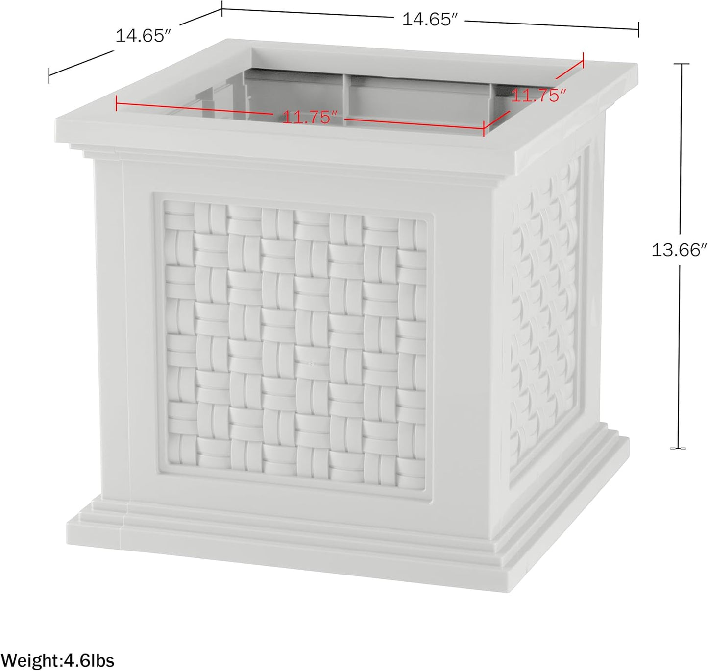 Pure Garden Rattan Style Outdoor Planter Box - 14.65-Inch-Square Decorative Flower or Plant Pot - Garden, Patio and Front Porch Decor (White)