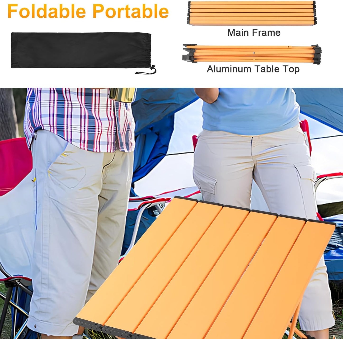 Tesouro Portable Camping Table,Folding Side Table Aluminum Top for Outdoor Cooking, Hiking, Travel, Picnic (Apricot-Medium)