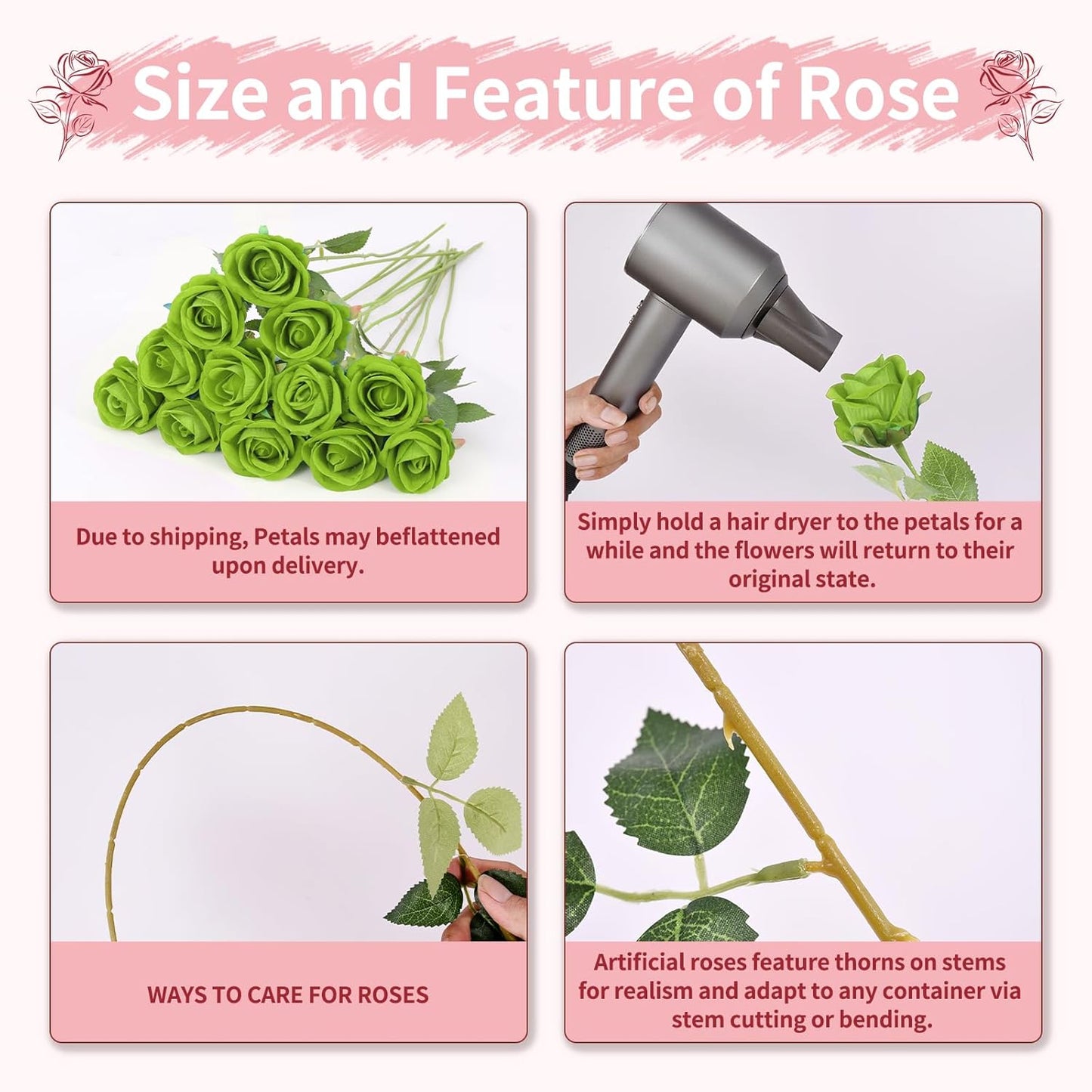 55 PCS Fake Roses Artificial Flowers Bulk, Green Roses Bridal Bouquet Silk Faux Rose with Stems for Wedding Flowers Decoration, Valentine's Day, Bridal Bouquet, Anniversary,Home Decor (55PCS, Green)
