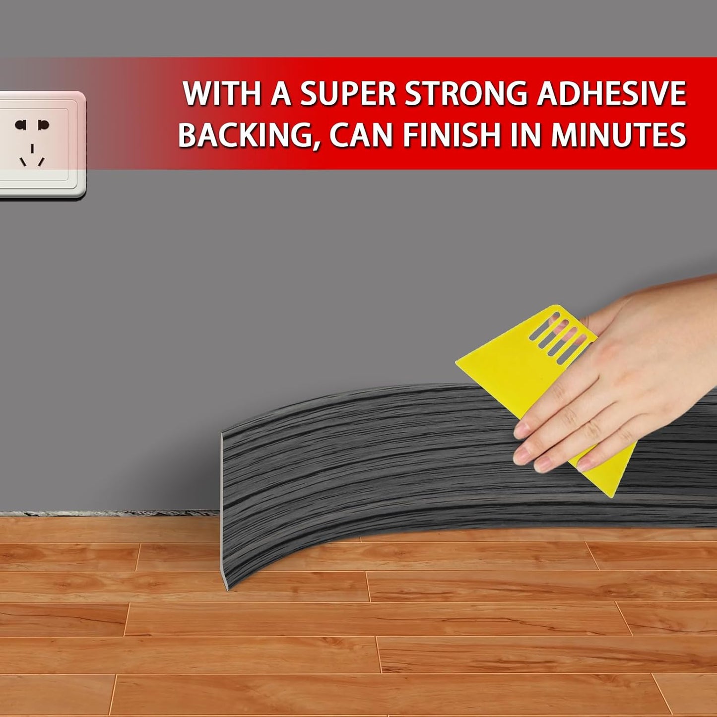 FONUNO Vinyl Wall Base Baseboard Molding Trim 4" Flexible Self Adhesive Rubber Wall Base Moulding Trim Peel and Stick Design, 4 Inch x 60 Feet, Dark Gray Wood Grain