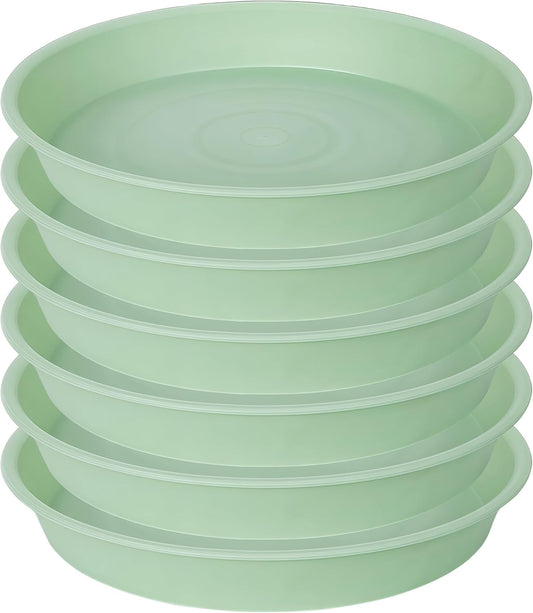 6 Pack of 8 inch Plant Saucer Blue, Plastic Plant Water Tray 8 inch Round, Flower Plant Saucers for Indoors, Dlant Dishes Saucer for Planter 7"/8" (8", Light Green)