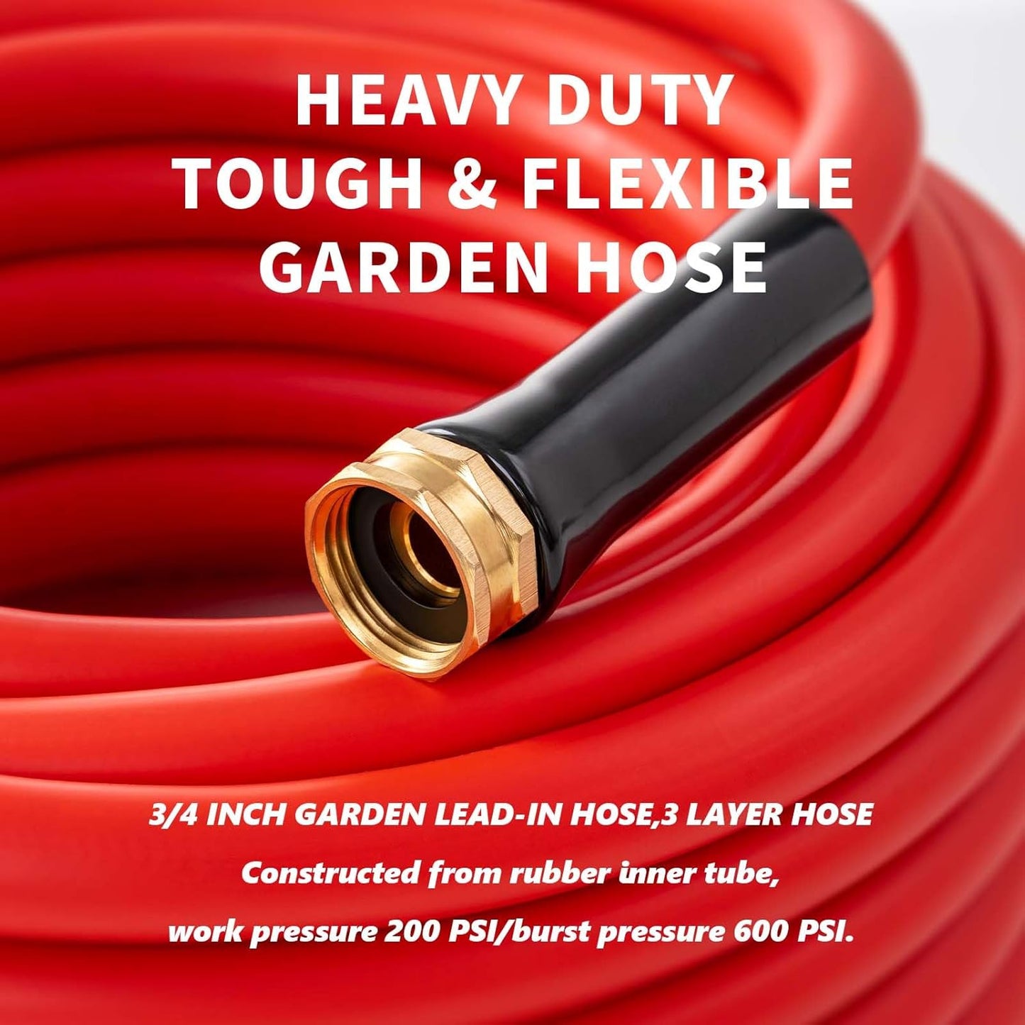 Garden Hose 75ft x 3/4” Hot Water Hose, Heavy Duty -50°F to 190°F,Burst 600Psi Flexible Upgraded Rubber Hoses,3/4” Solid Fittings for All-weather Outdoor Lawn & Garden