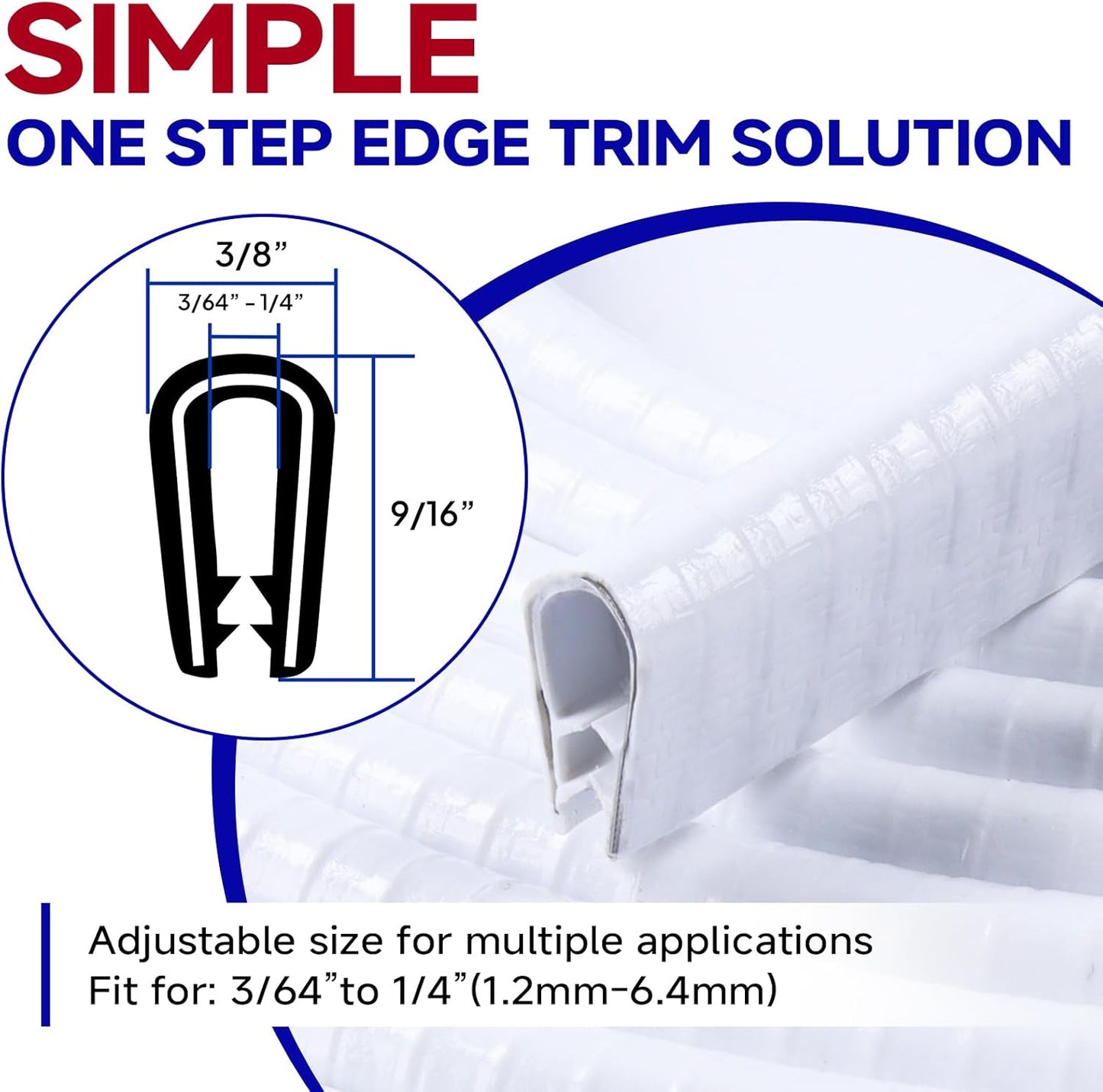 Rubber Edge Trim, U Channel Edge Trim with Metal Clips Edge Guard Protector, PVC Rubber Seal Strip for Sheet Metal, Car Doors, Hatches, Table Corners, Fit 3/64" to 1/4"(1.2mm-6.4mm), 16Ft, White